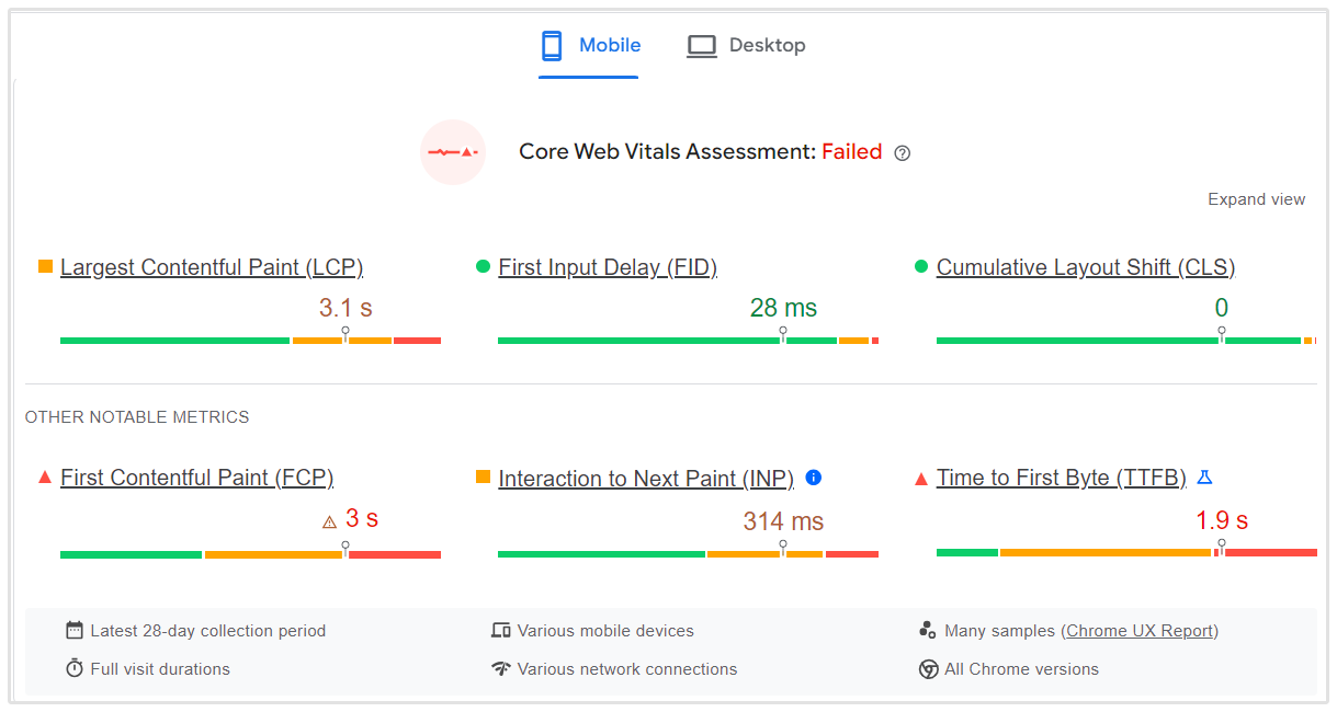 Google Page Speed Insights Example